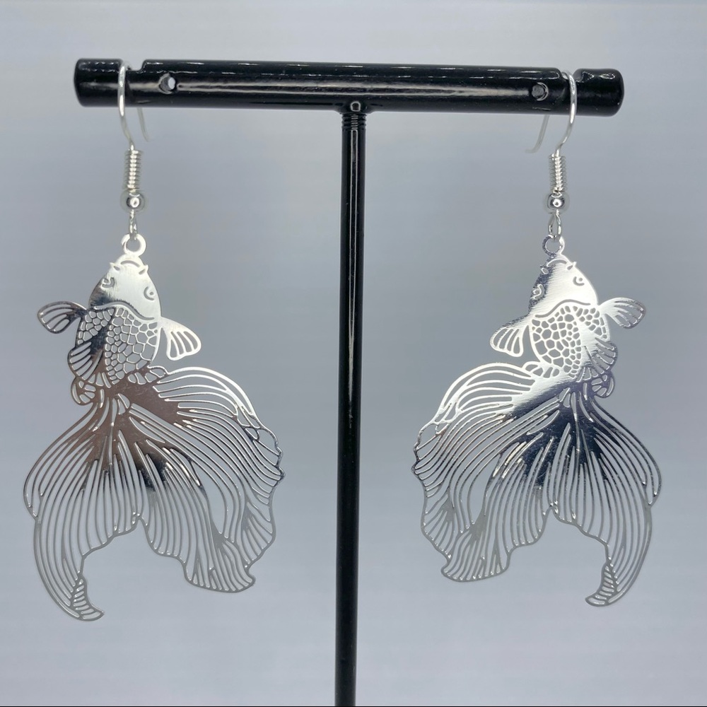 Silver goldfish koi earrings